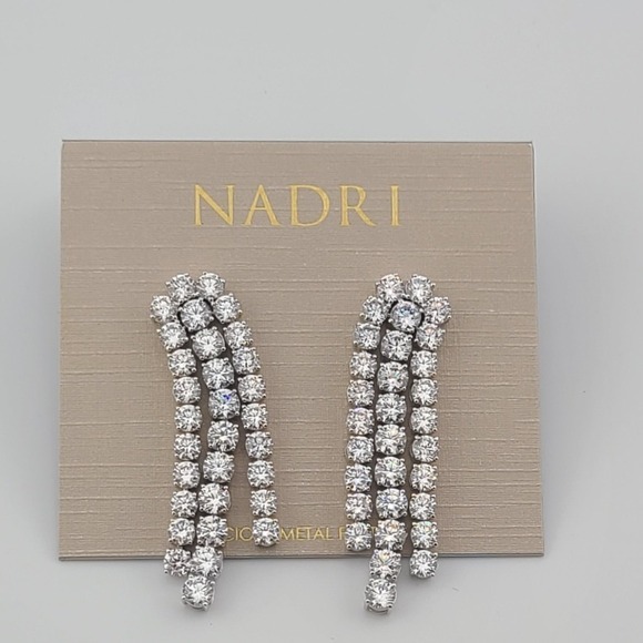 Nadri Jewelry - Nadri Triple Row Cubic Zirconia Crawler Earrings Silver Tone NEW